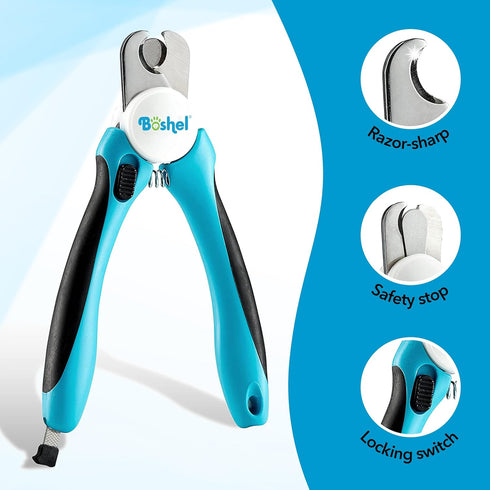Boshel Large Dog Nail Clippers with Safety Guard to Avoid Over-Cutting Nails and Free Nail File, Razor Sharp Blades