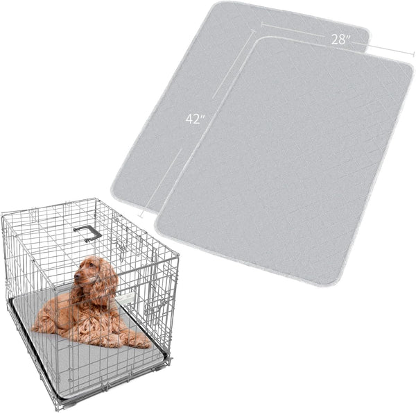 Dog Crate Mat and Washable Pee Pads for Dogs, 2 Pack (42"X28"), Waterproof Non-Slip Reusable Pads