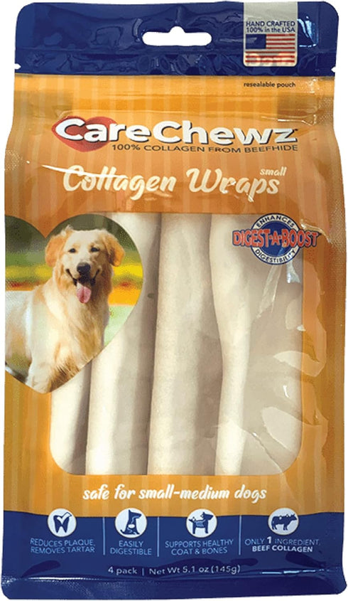 Pet Factory CareChewz Collagen Dog Chew Treats, 6-7" Small Wraps, Natural Flavor, 4 Count/1 Pack