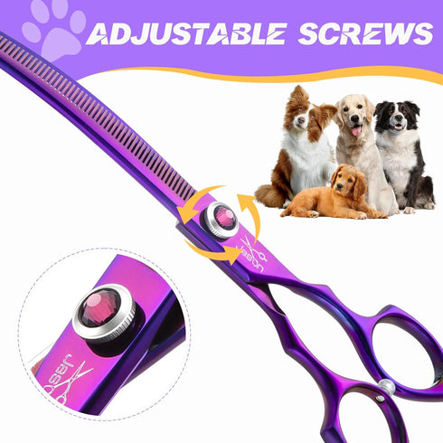 JASON 7.5" Professional Curved Thinning Shears for Dog Grooming, Japanese 440C Stainless Steel Blender Shears, 65
