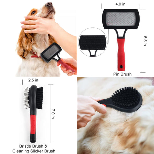 8PCS Wisedog Dog Grooming Kit - Pin & Bristle Brush, Slicker Brush, Dematting Tool, Nail Clipper, Hair Removal Mitts