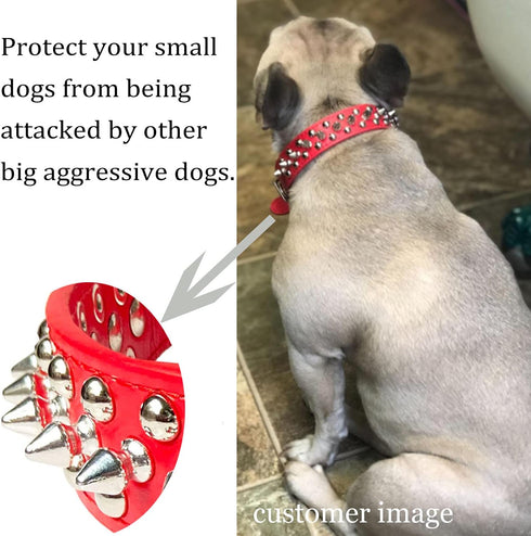 TEEMERRYCA Adjustable Microfiber Leather Spiked Studded Dog Collars - Gift Squeak Ball for Pets (Red, XL)