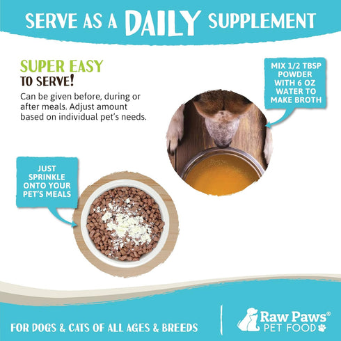 Raw Paws Chicken Bone Broth for Dogs & Cats, 6-oz, Made in USA, Dog Food Topper, Bone Broth Protein Powder