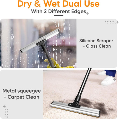 Dual Side Pet Hair Remover Tool, Adjustable Carpet Rake with Copper Serrated & Silicone Edge
