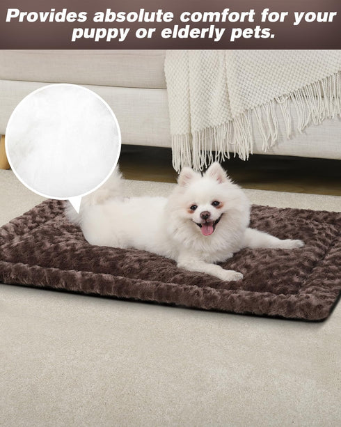 Washable Dog Bed Mat, Reversible Dog Crate Pad Soft Fluffy Pet Mattress for Large Medium Small Dogs, 41 x 27 Inch, Brown