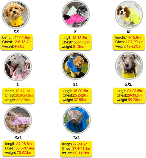 Dog Waterproof Raincoat with Poncho Hoodie, High Reflective Adjustable Yellow Pet Rain Jacket for Small Medium and