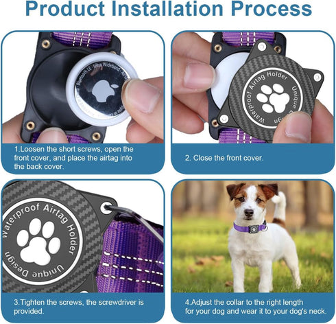 Airtag Dog Collar, Waterproof Holder, Luminous Reflective Adjustable Pet Collar for Heavy Duty Dogs, Purple, XL