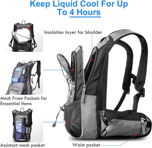 Hydration Pack, Insulated Hydration Backpack with 2L BPA Free Water Bladder for Hiking, Running, Camping