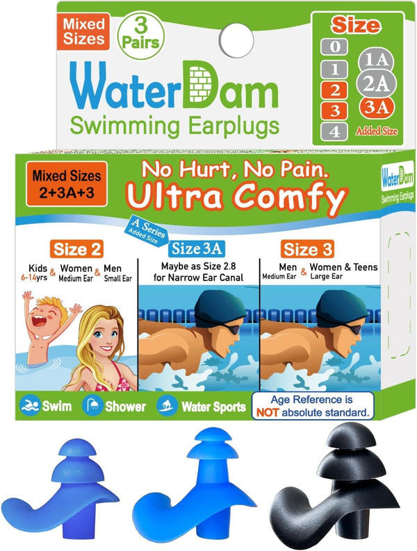 WaterDam Swimming Ear Plugs, Waterproof Ultra Comfy Earplugs Prevent Swimmer's Ear for Small and Large Ear Men Women