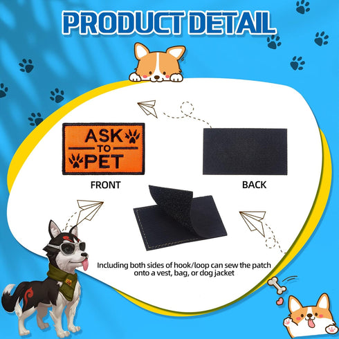 Pack of 16 Service Dog Patches: Do Not Pet, Ask to Pet, Removable Tactical Patches with Hook and Loop