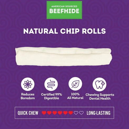 American Sourced Beefhide Chip Rolls, 5-6" Dog Chew Treats, Natural Flavor, 18 Count/1 Pack