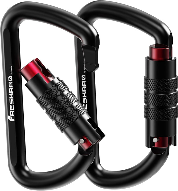 FresKaro 3inch Auto Locking Carabiner Clips, Heavy Duty Aluminum Keychain, Solid D Shape