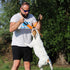 Bungee Dog Bite Tug Toy with 2 Strong Handles - Durable Fire Hose Toy for Medium to Large Dogs, Orange.