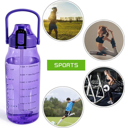 Motivational Half Gallon/64oz Water Bottle - Leak-Proof Tritan Jug with Straw & Time Marker for Fitness
