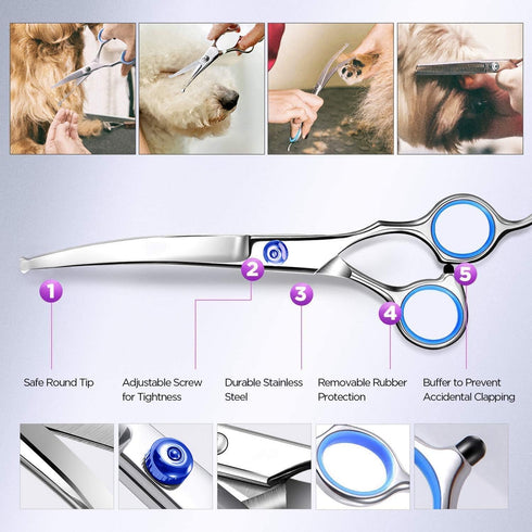 Maxshop Dog Grooming Scissors with Safety Round Tips - Heavy Duty Titanium Pet Grooming Trimmer Kit, Set of 3