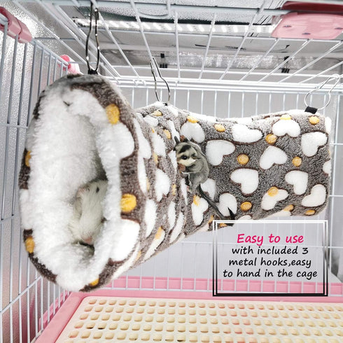 LEFTSTARER Guinea Pig Accessories - Sugar Glider Cage Accessories, Hamster Rat Toys, Ferret Hammock (Heart-Brown)