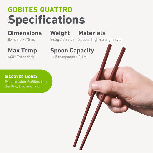 humangear GoBites Quattro, Portable & Convertible Travel Utensils, Multi-Functional Fork, Spoon, Chopsticks, Toothpick