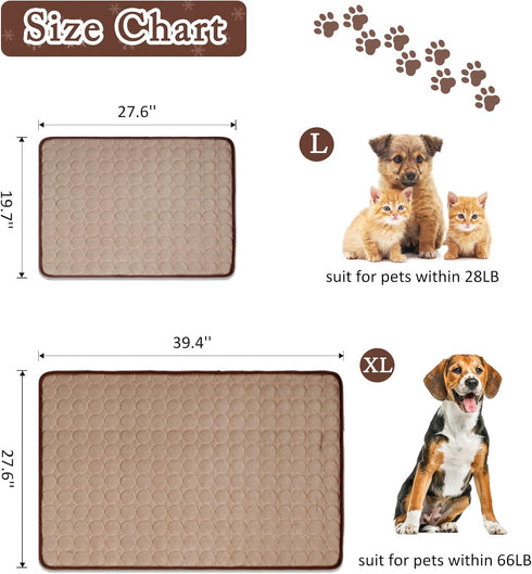 Dogs Cooling Mat, Pet Self Cooling Pad for Summer, Washable Ice Silk Sleep Mat for Large Dogs and Cats (Coffee, Large)