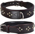 Genuine Leather ‘Cupola’ Series Dog Collar, Rhinestone, Soft Cushion Padding, Handmade (M, Neck Size 14.5"-18.5",