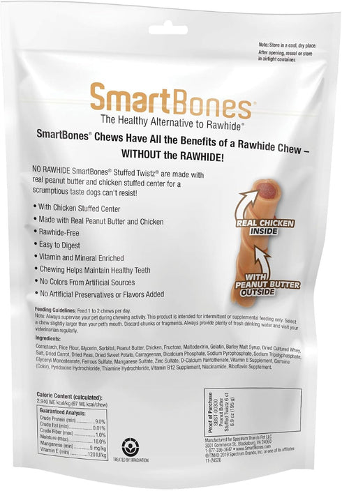 Smartbones Stuffed Twistz with Peanut Butter, 6 Count Rawhide-Free Chews for Dogs