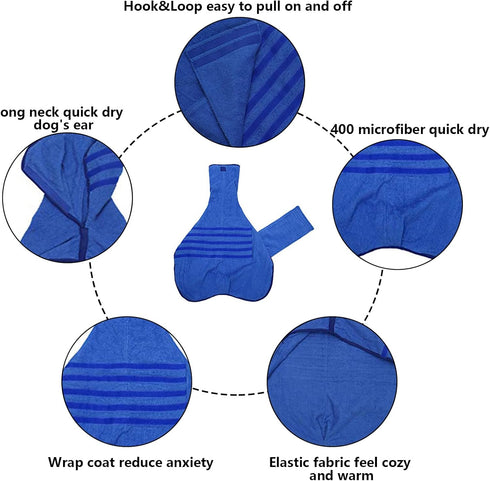 Morezi Dog Bathrobe Robes for After Bath Shower Drying Towel for Small Medium Large Breeds - Blue - S
