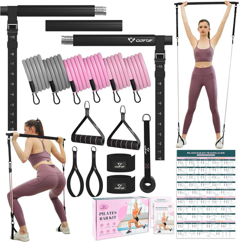 Pilates Bar Kit with Resistance Bands - Multifunctional Yoga Pilates Bar with Heavy-Duty Metal Adjustment Buckle