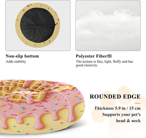 22 Inch 40 lbs Waffle Dripping Ice Cream Dog & Cat Bed, Washable Round Calming Pet Bed with Anti-Slip Bottom for Pets