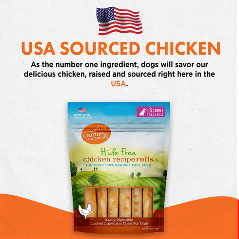Canine Naturals Chicken Recipe Chew - Rawhide Free Dog Treats - All-Natural, Easily Digestible, Mini (6 Count) for Dogs