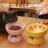 Cat Food Bowl Whisker Friendly, Ceramic Raised Bowl for Indoor Cats, Extra Wide Tilted Dish in Pink