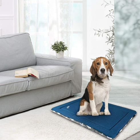 KROSER Fancy Dog Crate Pad - Reversible Dog Bed Mat with Machine Washable for Small to XXX-Large Dogs, Grey, Navy, Star