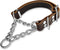 Leather Martingale Dog Collar, Adjustable for Medium Large Dogs, Soft Genuine Cowhide with Stainless Steel Chain (L,