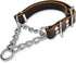 Leather Martingale Dog Collar, Adjustable for Medium Large Dogs, Soft Genuine Cowhide with Stainless Steel Chain (L,