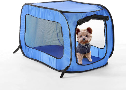 Beatrice Home Fashions Portable Collapsible Pop Up Travel Pet Kennel - 32.5" L x 19.5" W x 19.5" H, Blue