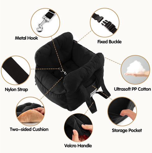 Portable Dog Car Seat for Small Dogs, Easy Installation Fashionable Pet Carrier Bag with Large Pockets, Machine Washable