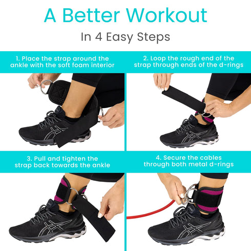 Vive Workout Ankle Straps for Women, Cable Kickback Machine Pair for Weighted Legs, Glutes, Abs