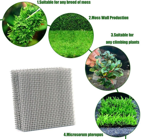 24 Pieces 3.1X3.1in Aquarium Moss Mesh, 304 Stainless Steel Aquatic Moss Wall for DIY Filtration and Aquascaping
