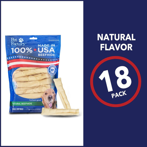 Pet Factory 100% Made in USA Beefhide 5" Chip Rolls Dog Chew Treats, Natural Flavor, 18 Count