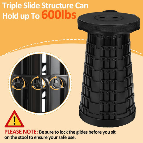3 600lbs, 3-in-1 Collapsible Stool - Upgraded with Slides Load Capacity Folding Camping Stool with Carry Bag