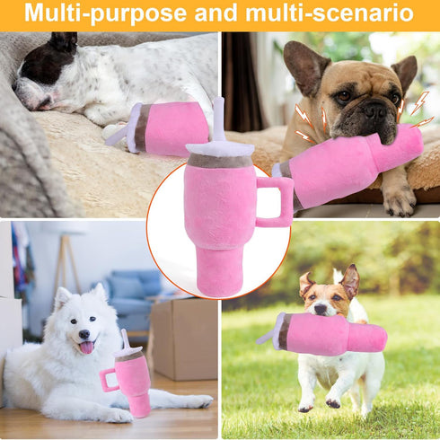 Mity rain Funny Tumbler with Handle Cup Dog Toys, Squeaky Interactive Fluff and Tuff Toys for Dogs