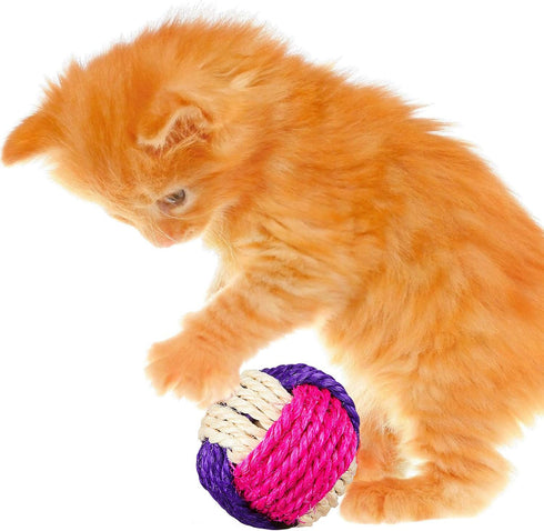 Weewooday 6 Pieces Cat Toy Ball, Sisal Ball Interactive Rolling Scratch Cat Toy (Random Color)