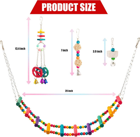 14PCS Chicken Toys for Coop Accessories, Swing Bridge Ladder Mirror Xylophone Toys with Bells Hanging String Vegetable