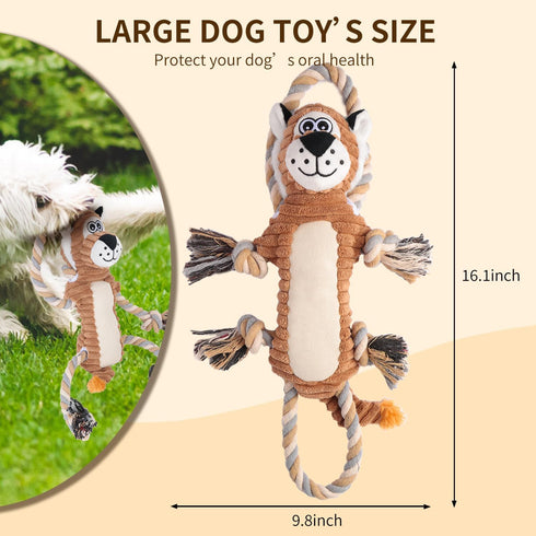 Squeaky Dog Toys, Interactive Durable Rope-Infused Lion Shape Chew Toys for All Dog Sizes