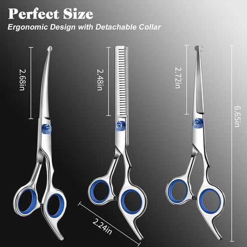 Saccison 4 1 Professional in Dog & Cat Grooming Scissors Kit with Safety Round Tips,Sharp & Durable,Dog Shears