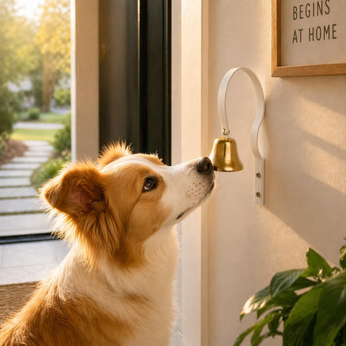 Communication GoldTiger Fixed Metal Dog Doorbell for Potty Training - Heavy Duty Steel Wall Mounted Dog Bell for Door