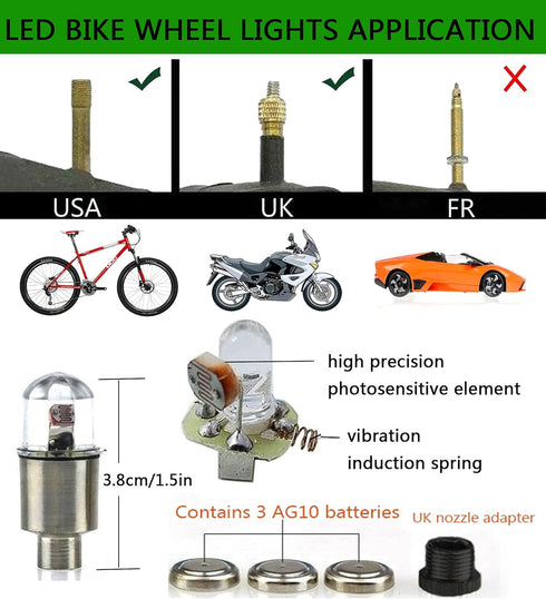 LED Tire Lights for Car 4 Pack, Waterproof Valve Stem Caps for Kids Boys, Bicycle Motorcycle Tyre Spoke Lights