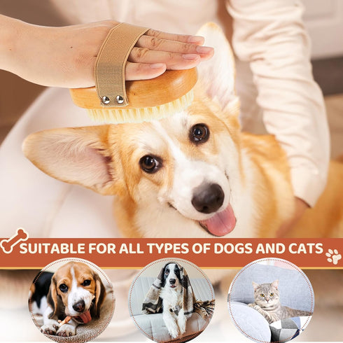 Suclain 2 Pcs Dog Cat Bristle Brush for Shedding, Soft Oval Palm Beech Brush with Boar Bristles for Dogs and Cats
