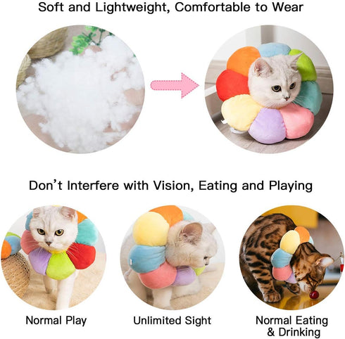 KUDES Adjustable Cat Small Dog Recovery Collar, Cute Neck Cone for Surgery, Wound Healing Protective Cone, Colorful (L,