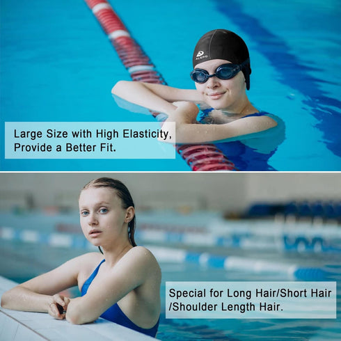Women's Swim Cap for Long Hair, High Elasticity Thick Silicone Bathing Caps with Ear Plugs and Nose Clip