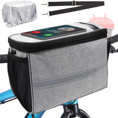 Large Bike Handlebar Bag with Phone Mount, Front Basket for Cycling Accessories, Includes Shoulder Strap
