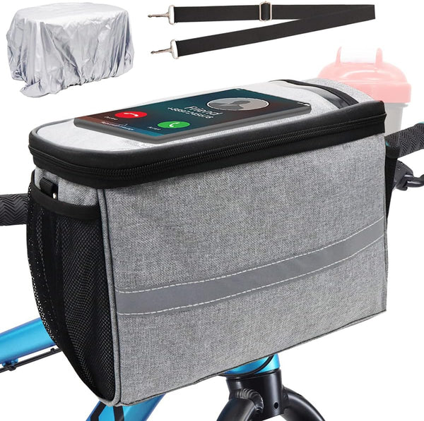 Large Bike Handlebar Bag with Phone Mount, Front Basket for Cycling Accessories, Includes Shoulder Strap